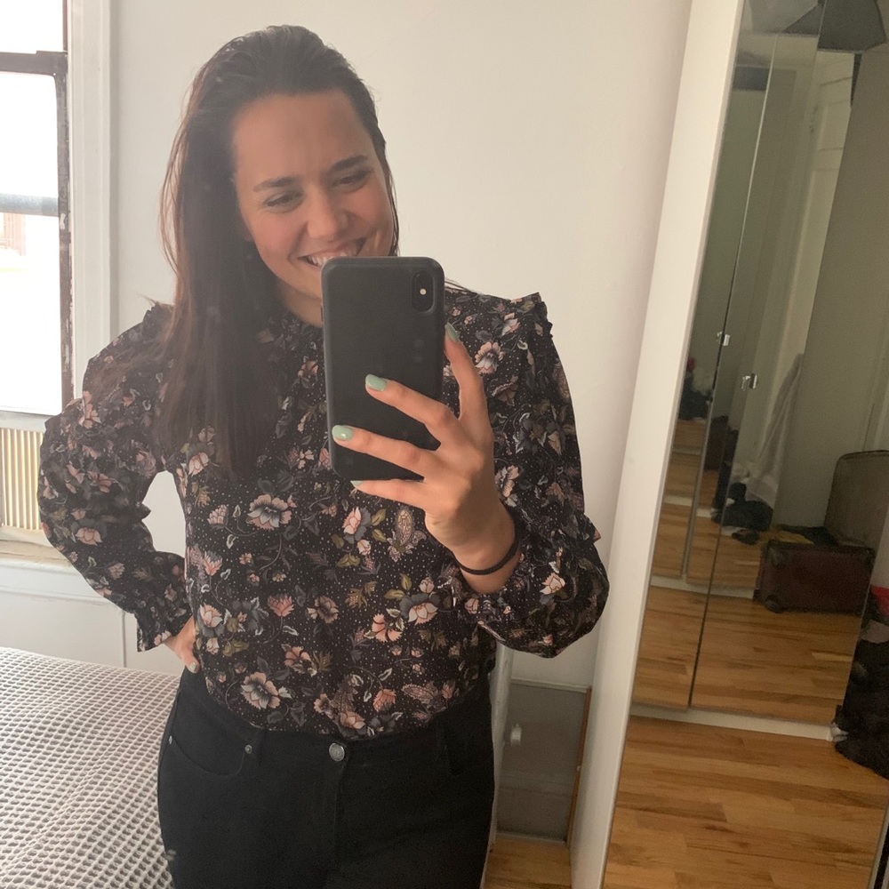 Black blouse with flowers